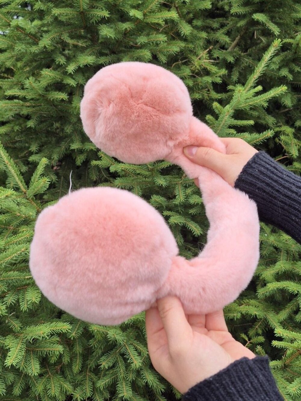 Apricot Pink Genuine Rabbit Fur Earmuffs, Luxury Plush Winter Head Warmers - Picture 5 of 6